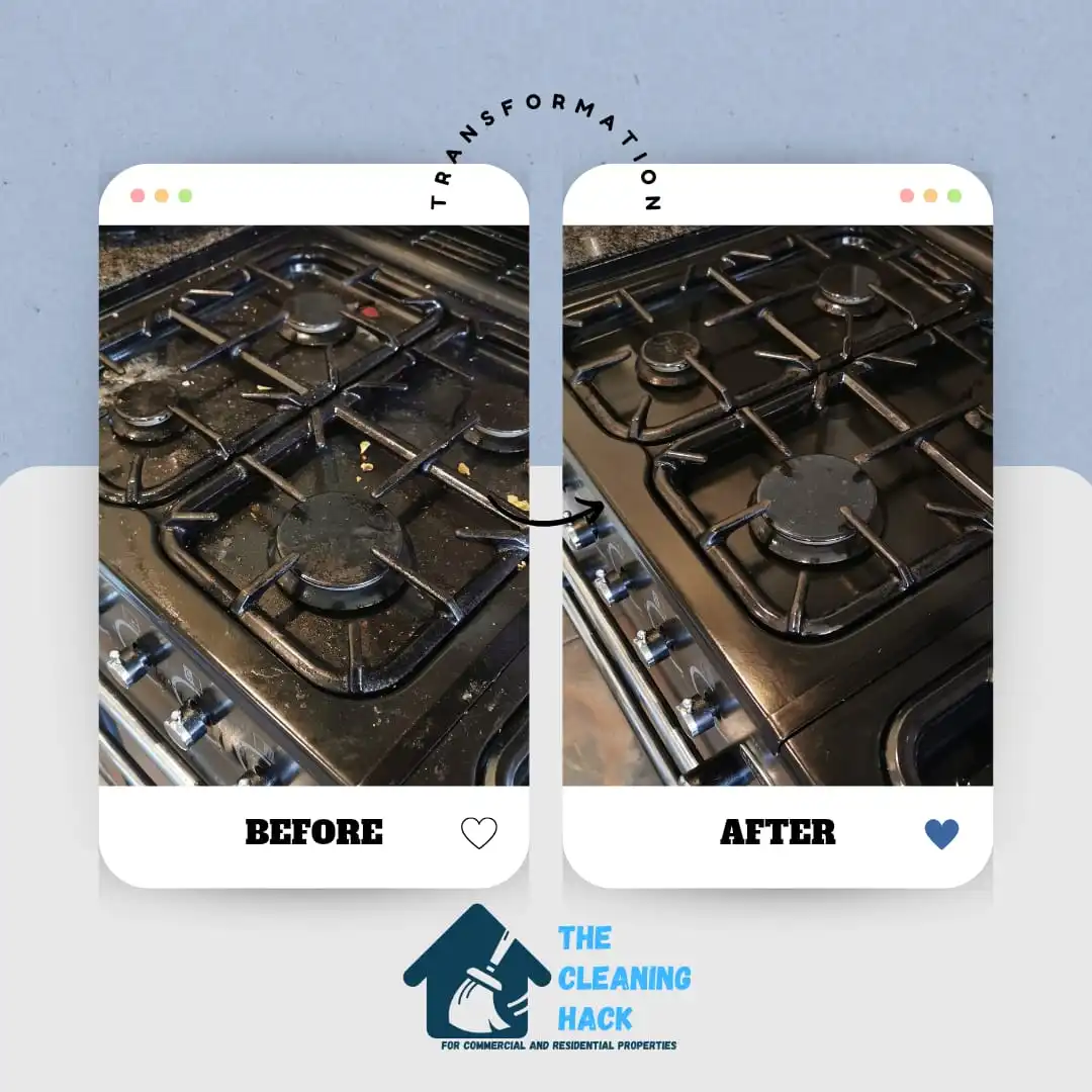 Before and after photos of gas hob clean